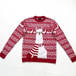 Blizzard Bay Red White Llama Christmas Sweater, Size Medium
